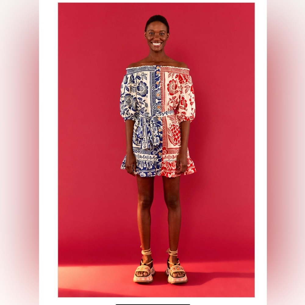 Farm Rio: Mixed Pineapple Gardens off Shoulder Mini Dress